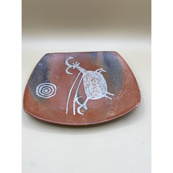 Studio Pottery Artist Native Signed Cave Painting Antelope & Sun 11” X 11” BC - Picture 8 of 12
